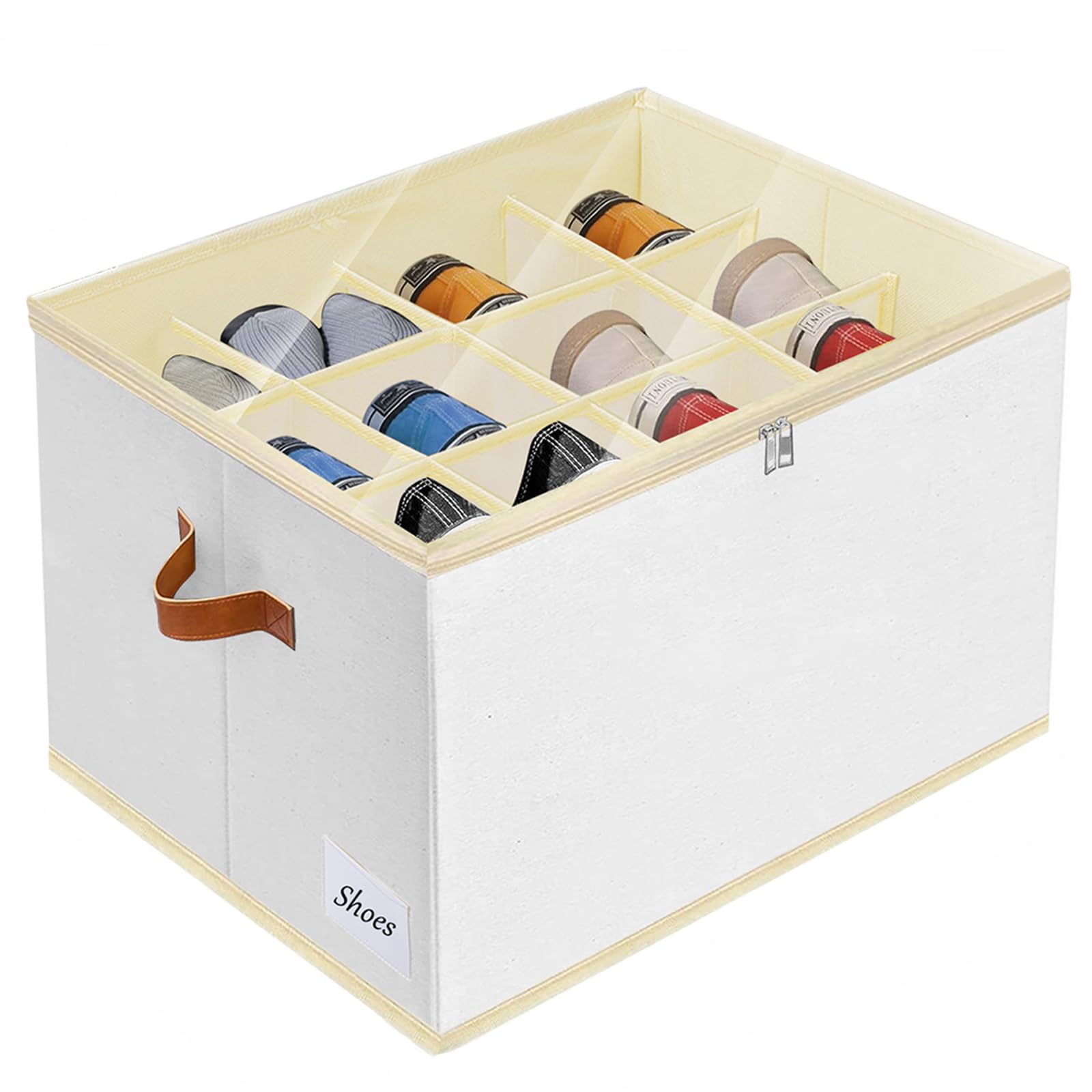 Euleryoo Cajas Almacenaje Zapatos, 12 Compartimentos Organizador de Zapatos Para Armario, Ahorro de Espacio con Tapas Transparentes, Plegable Zapato Estante del Gabinete Para Armario