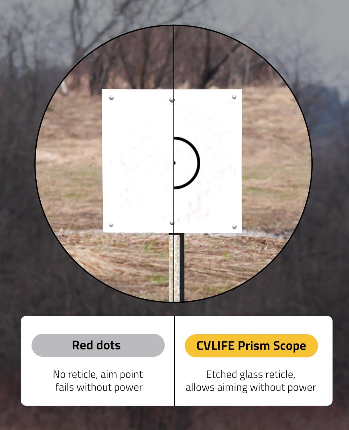 CVLIFE Compact Prism Scope with Motion Awake Technology, Red & Green Illuminated Circle Dot Reticle, Electronic Button Control, Fully Multi-Coated Lenses, Two Height Settings