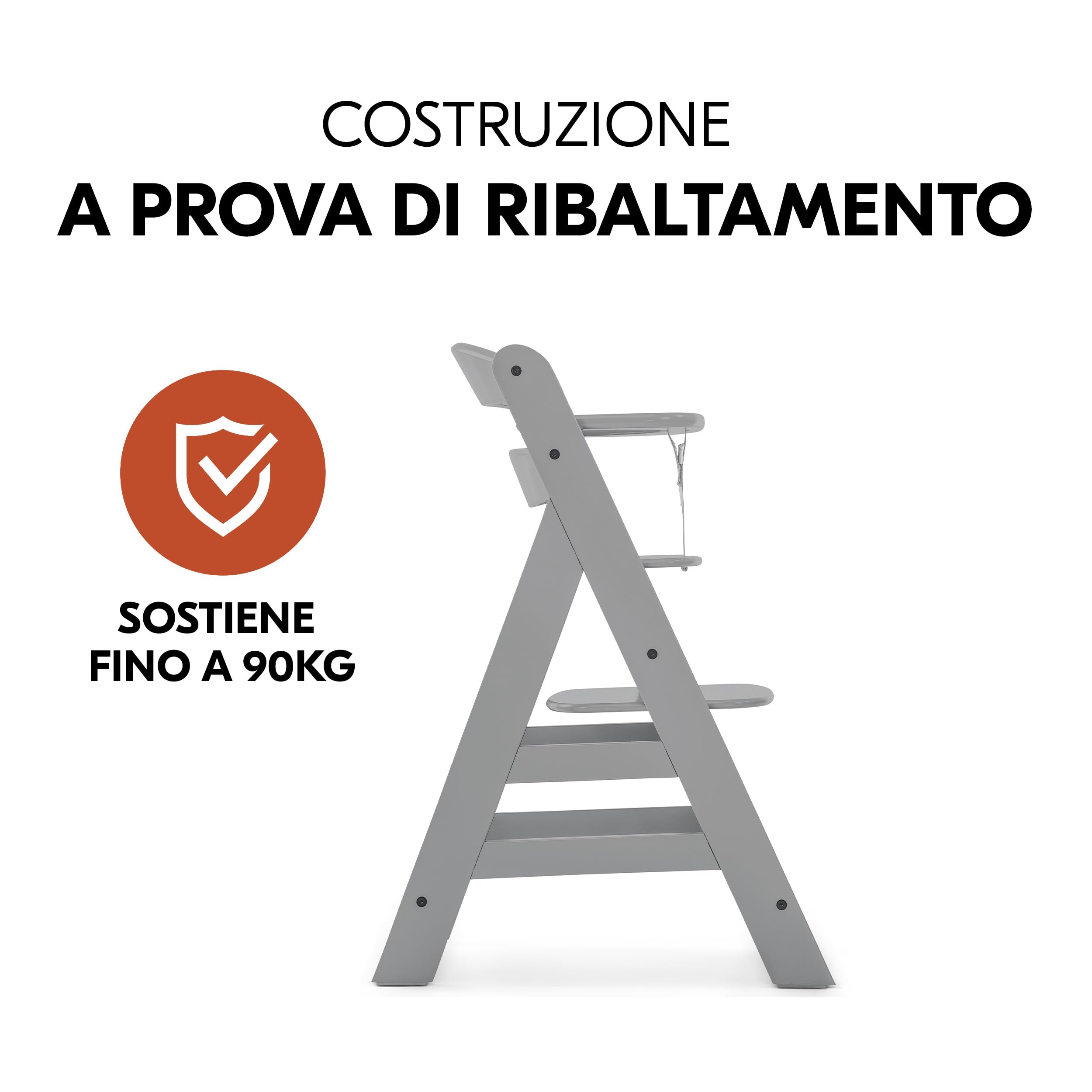 hauck Seggiolone Pappa Alpha Plus Set Newborn - Sediolone Pappa Bimbi In Legno, Evolutivo con Sdraietta Neonati Dondolo 2in1 e Cuscino - Grigio