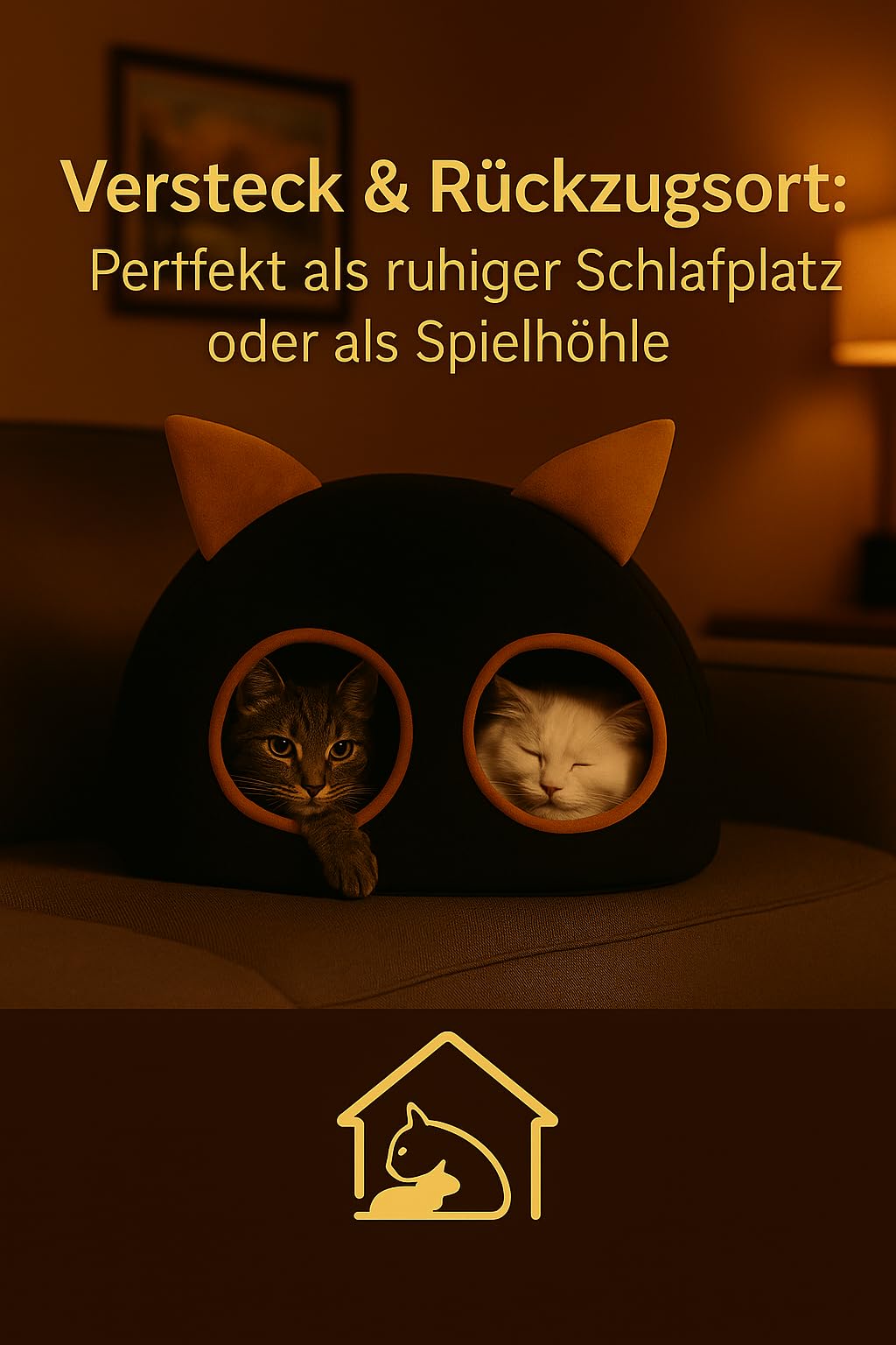 Katzenhöhle XXL 49,5 x 49,5 x 41 cm – Weiches & warmes Katzenhaus mit waschbarem Kissen – Rückzugsort & Katzenzelt – passt in jedes Zuhause