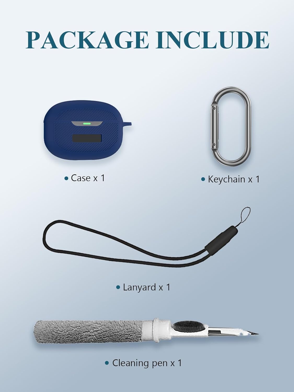 for Raycon Everyday Earbuds (2024 Edition) Case,WUNIAK Soft Silicone Protective Portable Scratch Shock Resistant Shell with Cleaner Kit & Carabiner & Lanyard for Raycon Everyday Earbuds，Blue. - Image 2