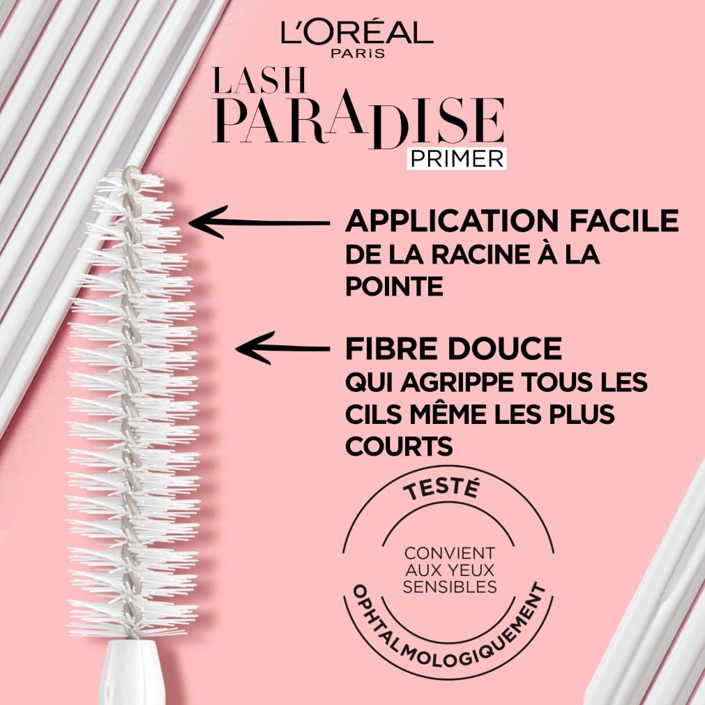 L'Oréal Paris - Base-Soin pour Mascara - Effet Amplifié & Tenue Prolongée - Cils Fortifiés - Formule à l'Huile de Jojoba & Vitamine - Primer Lash Paradise - Teinte : Universel - 6 ml - 4