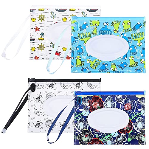 Kaimeilai Bolsa de toallitas húmedas para bebé, 4 Unidades rellenable portátil dispensador de toallitas de Viaje, Bolsas para bebé para toallitas húmedas
