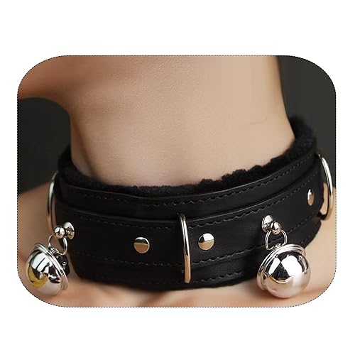 NouAn Punk choker leather Collar for women with Lock Bell O-ring Adjustable gothic Leather Choker Necklace Collar for Women Black - Black - Bell