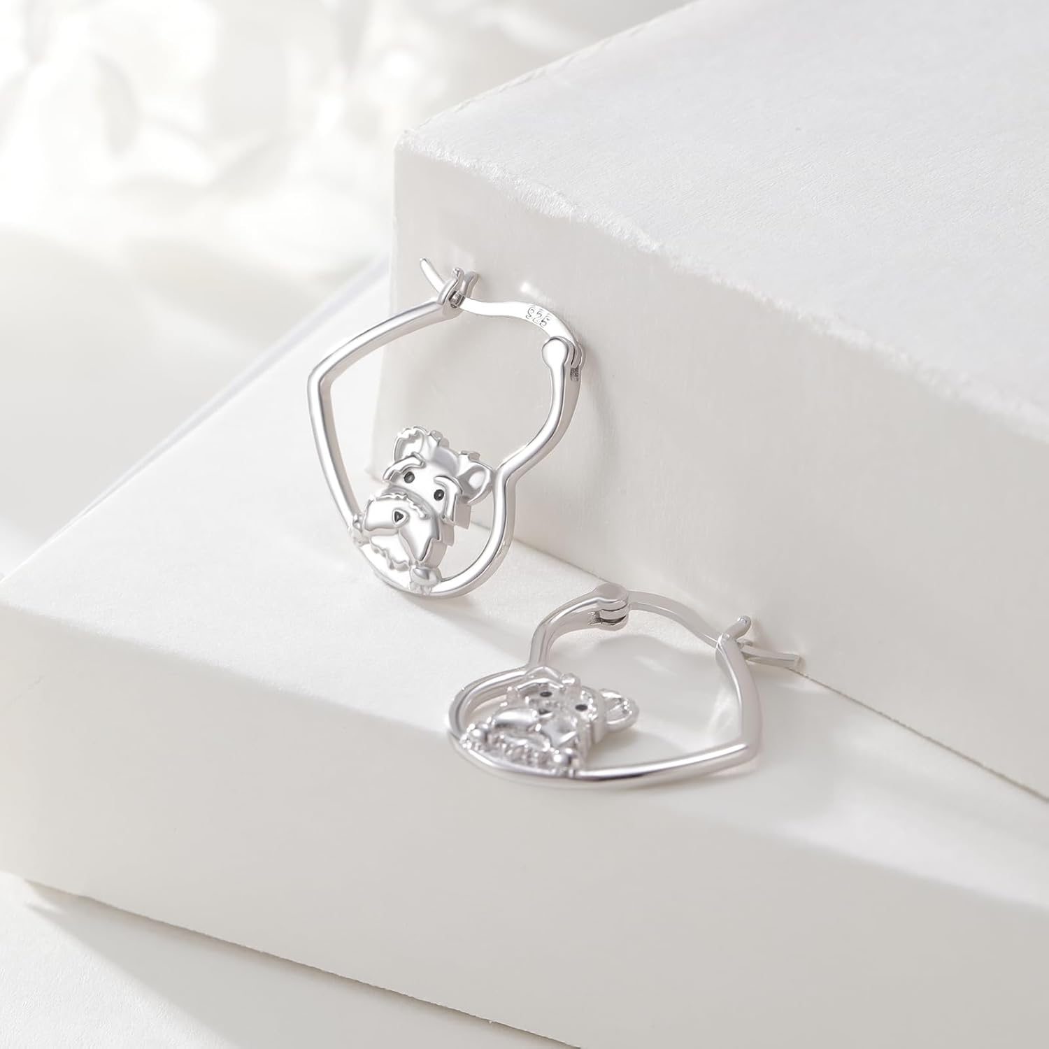 LES OSEWA Dog Animal Earrings Sterling Silver Animal Heart Hoop Dangle Earrings Cute Jewelry Gifts for Women - Image 4
