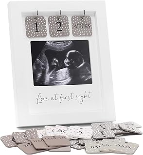 Ultrasound Picture Frames W/ Free Digital Pregnancy Journal - Multi - Use Tiles for Pregnancy Countdown, Pregnancy Announcement, Gender Reveal | Love At First Sight Sonogram Frame | Expecting Mother Gift