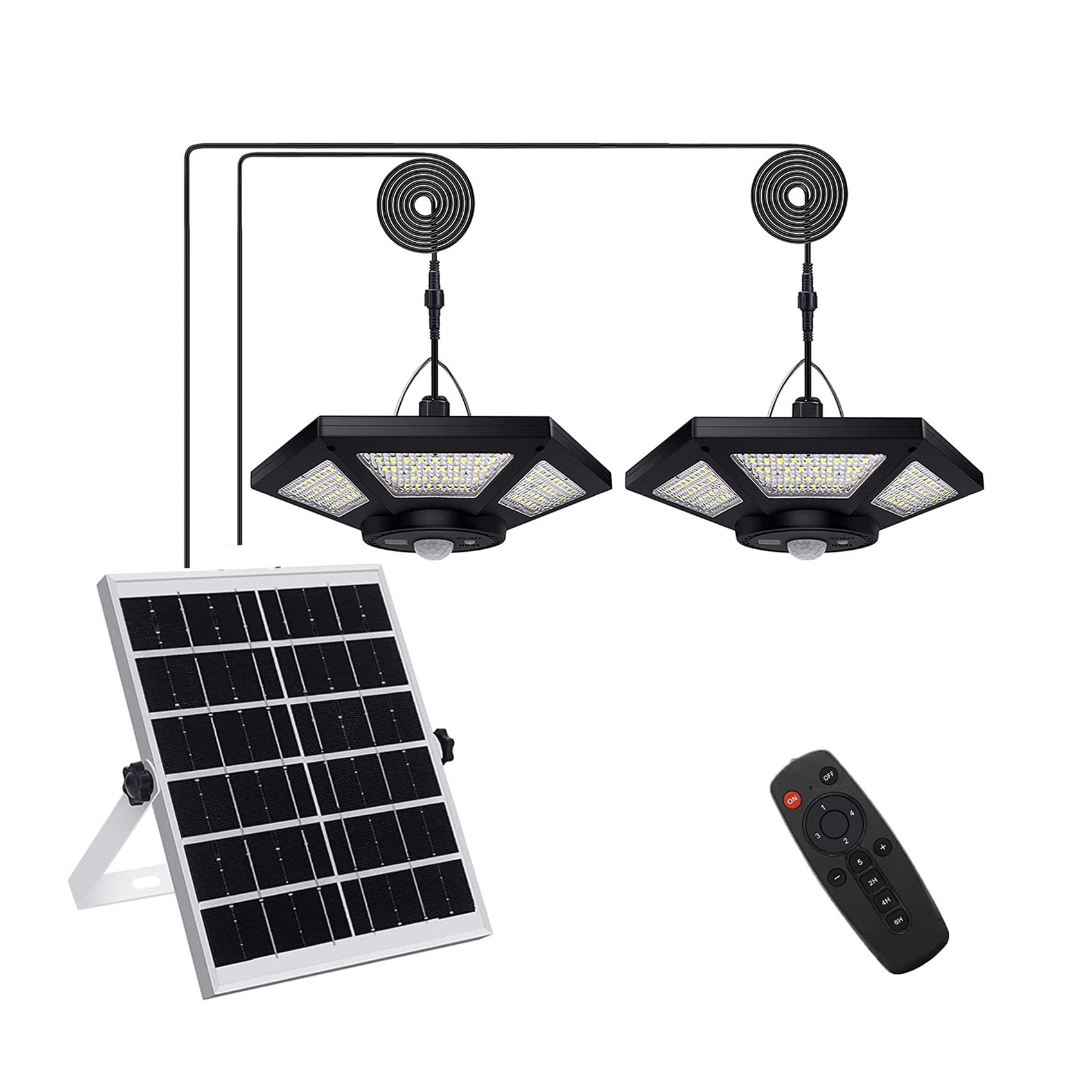 LovelyllySolar Shed Light Indoor Outdoor, 180 LED Solar Pendant Light 5 Lighting Modes Solar Motion Sensor Light with Remote & 3 Timers IP65 Waterproof Solar Panel Light for Shop,Garage,Barn,Gazebo