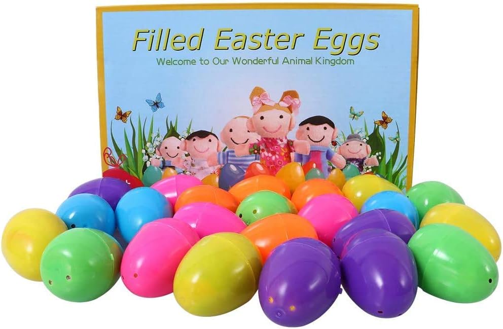 ThinkMax 24pcs Easter Eggs Filled with Finger Puppets for Easter Basket Stuffers, Easter Eggs Hunt, Easter Party Favor, Easter Gift for Kids