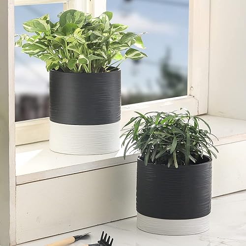 Miniatura 5 de Nihow Maceta de cerámica maceta de 6 pulgadas con orificio de drenaje y platillo para plantas de interior y exterior, maceta redonda cilíndrica para