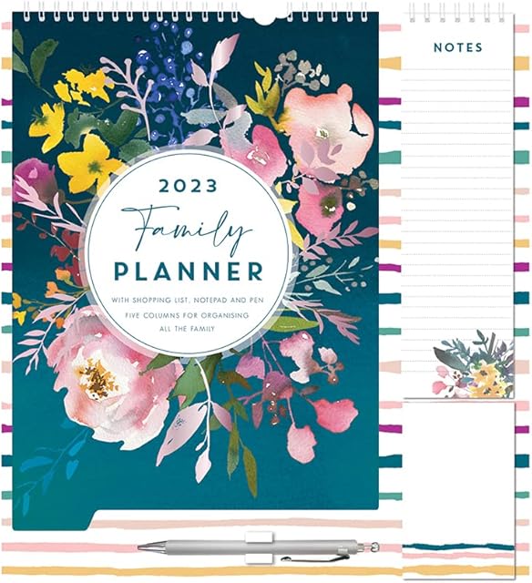 1ABOVE 2023 Family Planner with Shopping List, Memo Pad and Free Pen (B) FLOWER