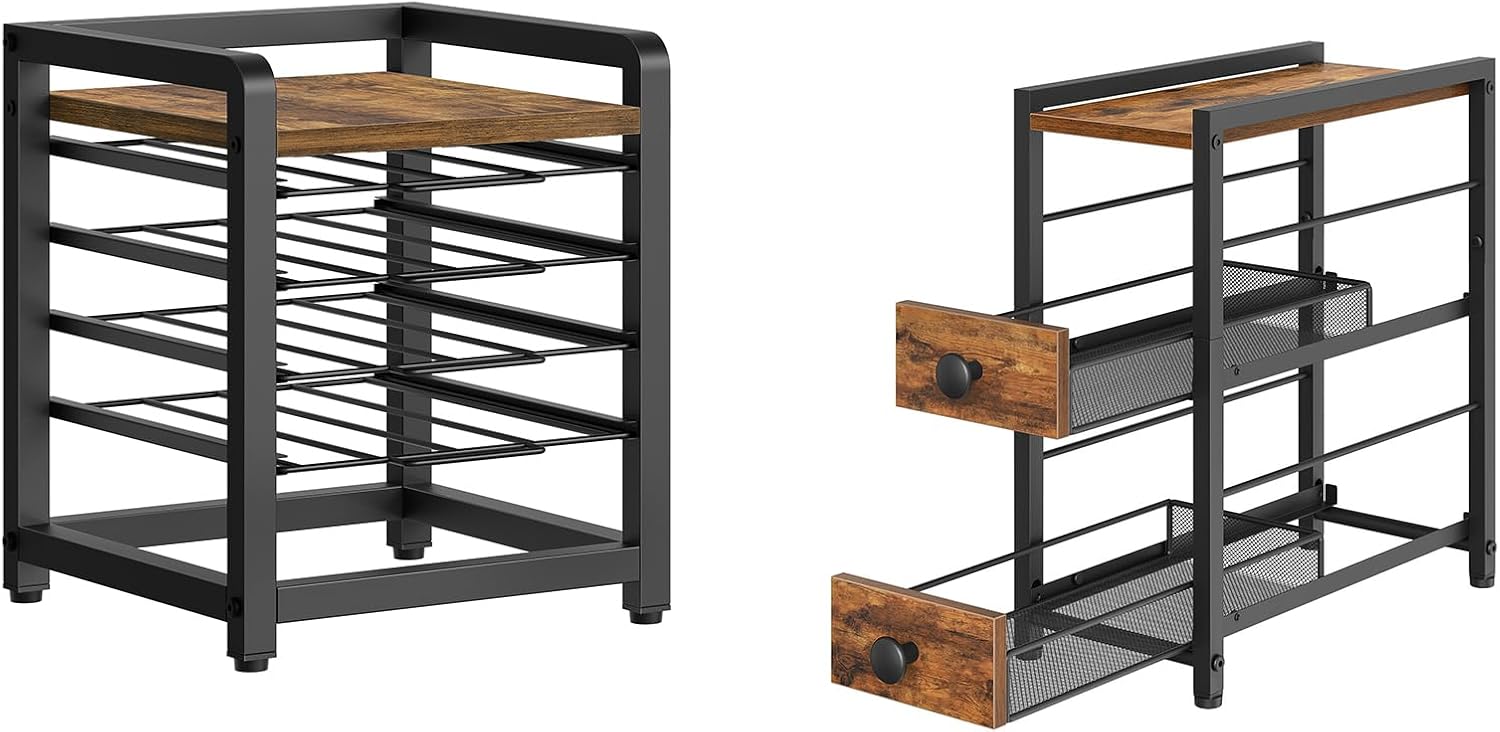 Coffee Pod Drawer Holder, 4 Tier Organizer for K Cup, Spice Rack, 3-Tier Pull Out Spice Rack Organizer for Countertop, KH04BRY1-SR02BR