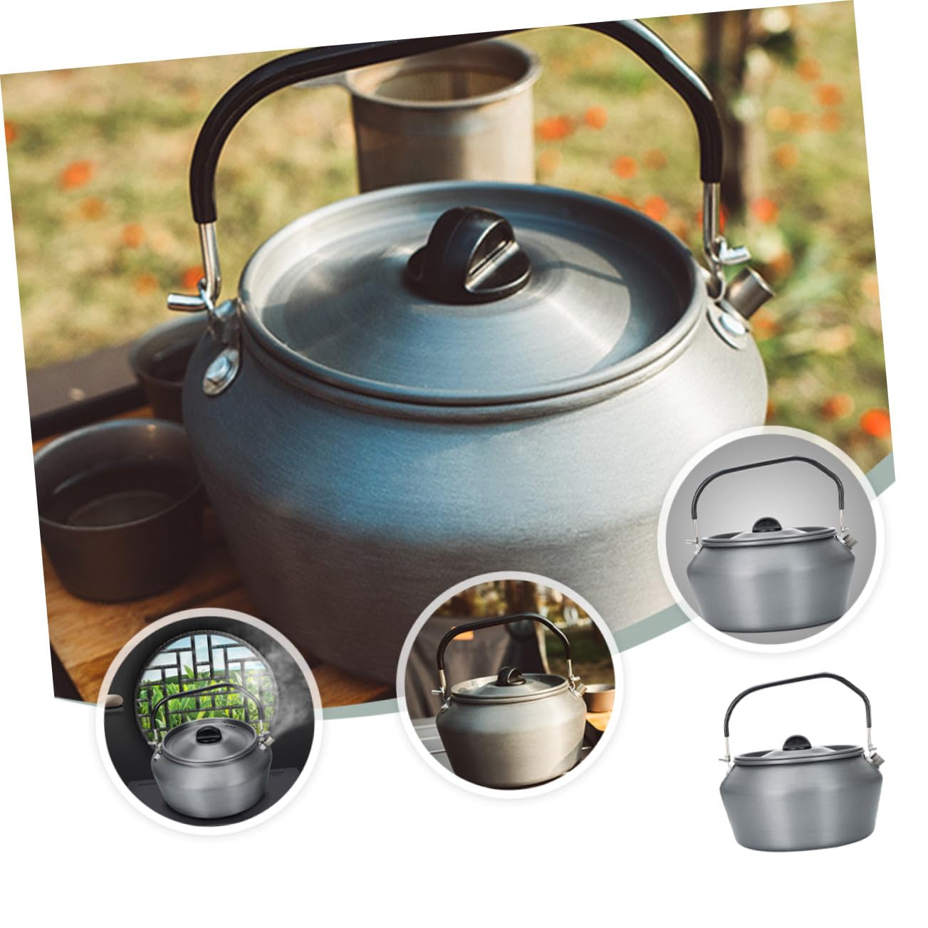 Alipis Hervidor de Agua para Exteriores Portátil 1, 2 L de Acero Inoxidable