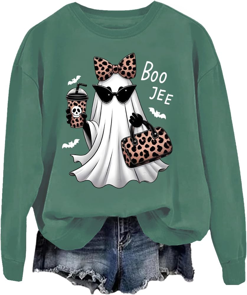 Boo-Jee Sweatshirt Boo Jee Ghost Sweatshirts Funny Halloween Ghost Women Graphic Tees