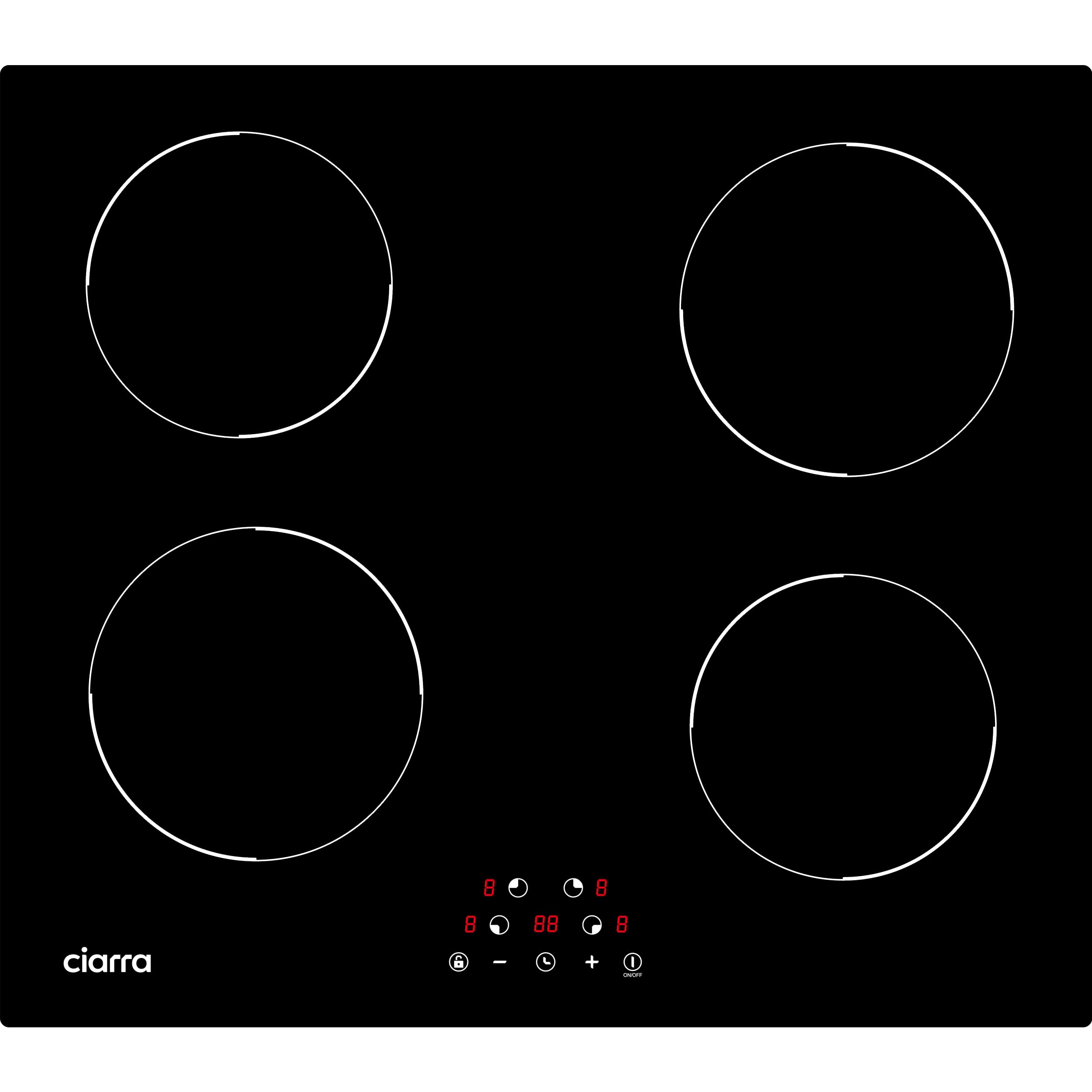 Ciarra CABBIH4-D Induktionskochfeld 60cm Einbau 4 Zonen Kochfeld Induktion Herdplatte Touch-Bedienung mit 4 Platten 9 Leistungsstufen Induktionskochplatte 6000W