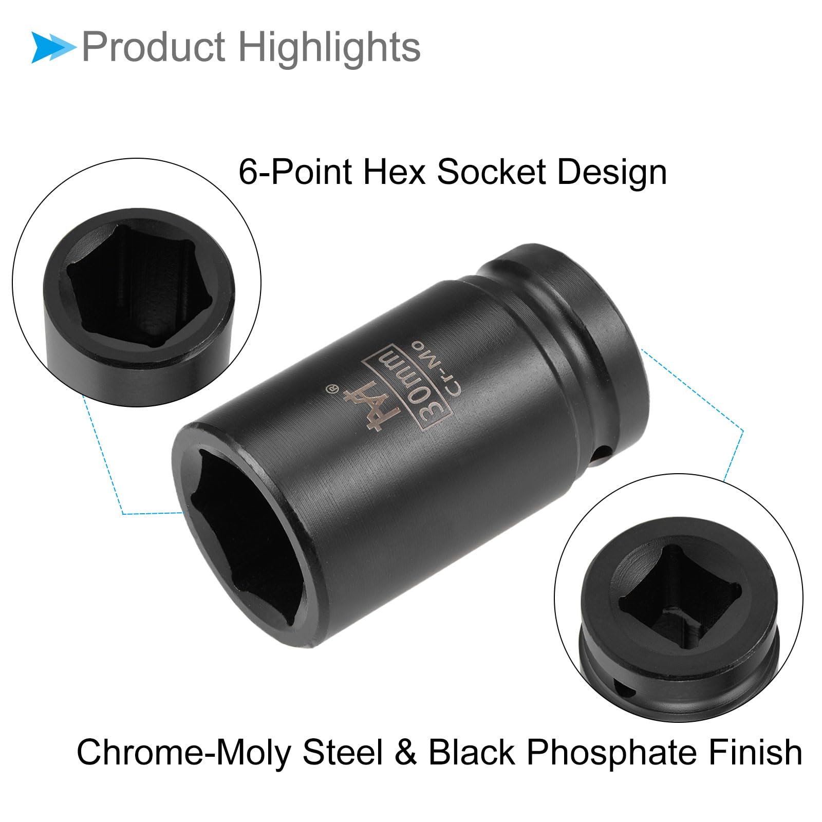 CoCud 30mm Hex Socket Wrench, 3/4" Drive, 6-Point Design, Chrome Molybdenum Steel, Home Maintenance - Image 4
