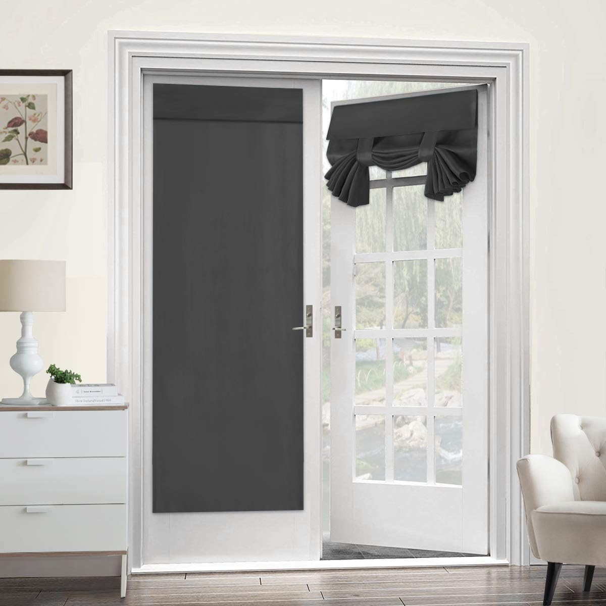 Turquoize Front Door Curtains - Privacy Thermal Insulated Tricia Door Window Curtain Drapery Room Darkening Blinds for Patio French Door, Tie Up Shade for Kitchen, W26 x L68, 1 Panel, Grey