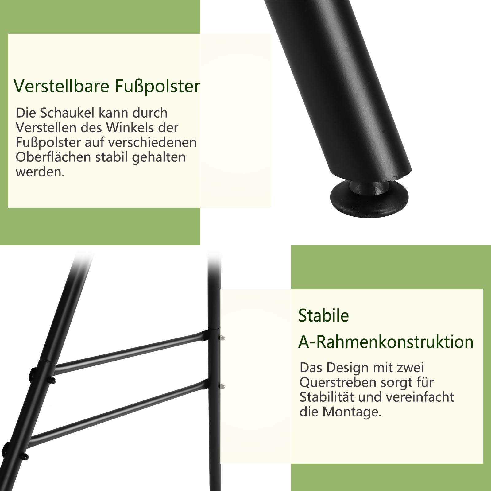 LEADZM Estructura de hamaca – Diseño de doble travesaño, estable, estructura de 4 patas con 3 anillas para 200 kg, resistente y segura, para interior o exterior