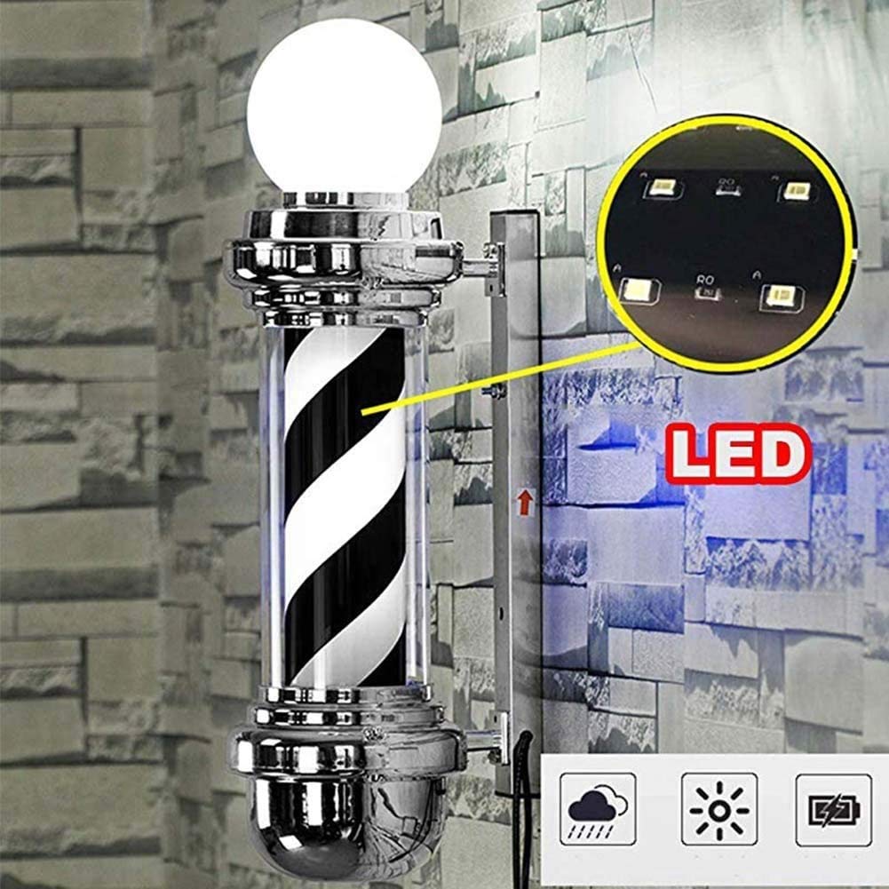 Lampada da parete per esterni a palo da barbiere, 88 cm, luce LED retrò, insegna per parrucchiere da esterno con strisce luminose rotanti rosse, bianche e blu, lampada impermeabile per portico e nego