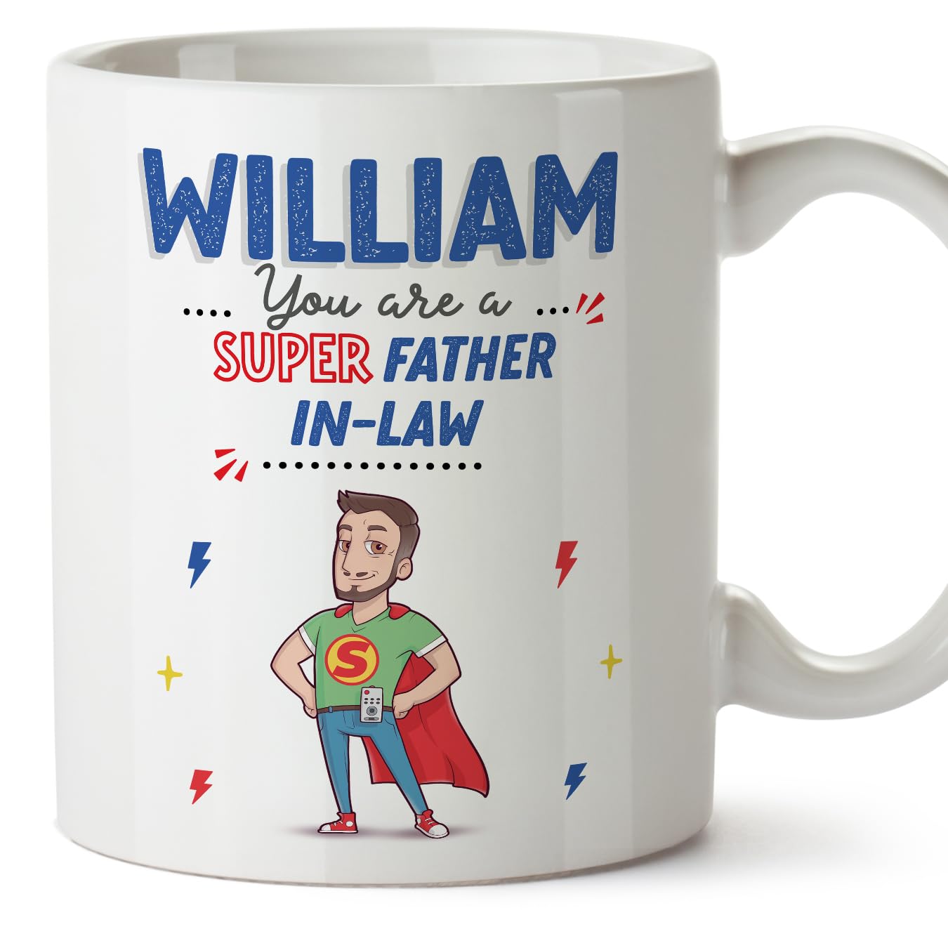 MUGFFINS Personalised Mug for Father in-Law - in English - You are Super! - Funny Custom Gift - Ceramic 11oz Mug