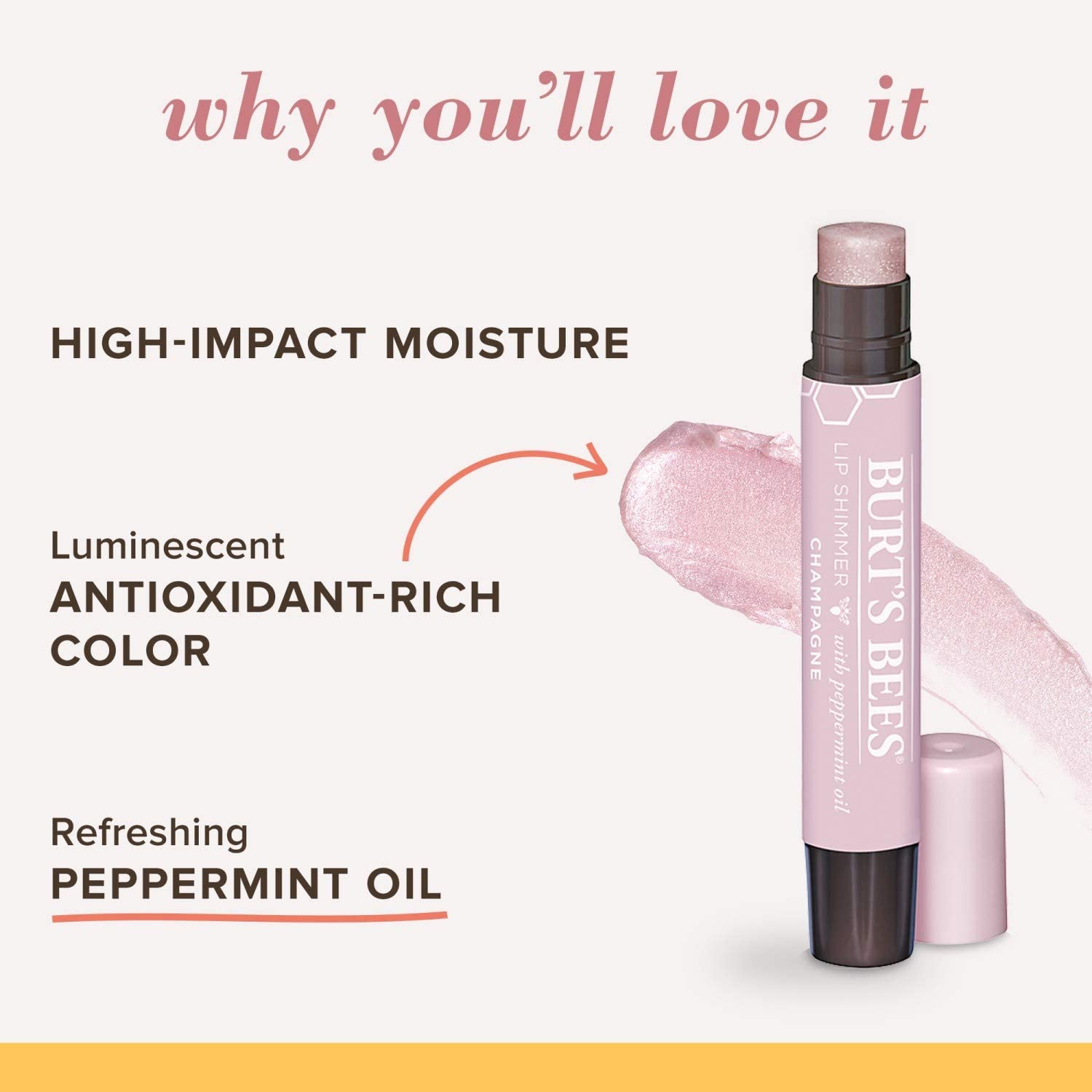 Burt's Bees Lip Shimmer, Champagne 0.09 oz (Pack of 6)