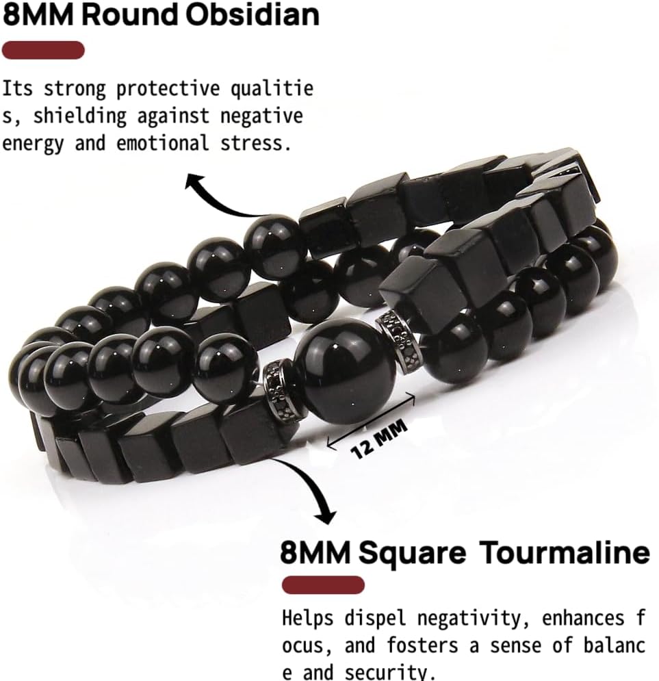 Beaded Bracelets for Men - Inspirational Bracelets - Handmade Natural Stone Stretch Bead Bracelet Men Fathers Day Thanksgiving Christmas Birthday Gifts for Men - Image 2