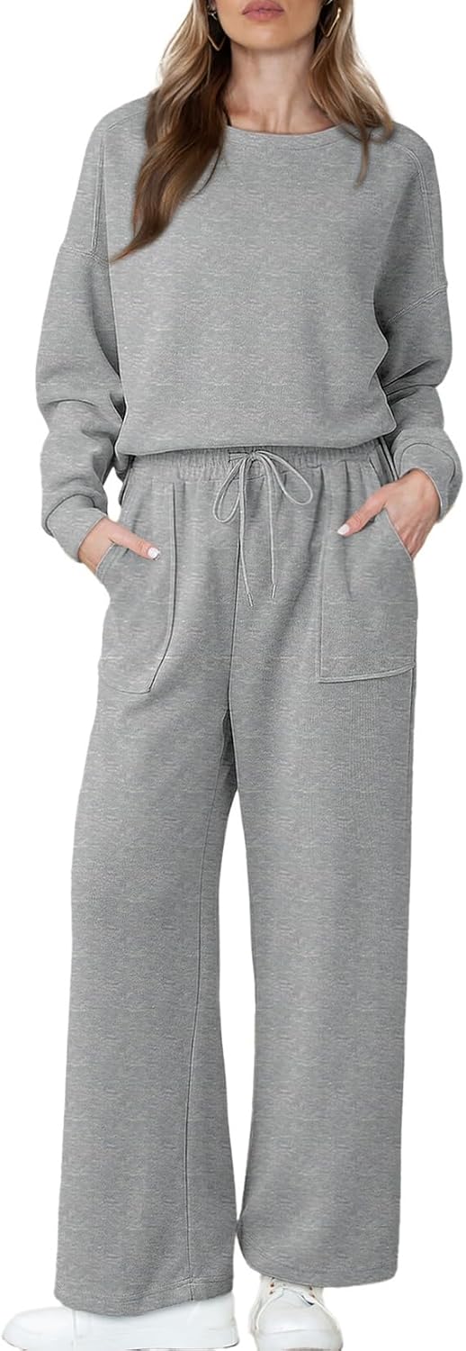 Dokotoo Women’s Cotton 2 Piece Outfits Sweatsuit Casual Fall Long Sleeve Knit Tops And Pants Lounge Sets