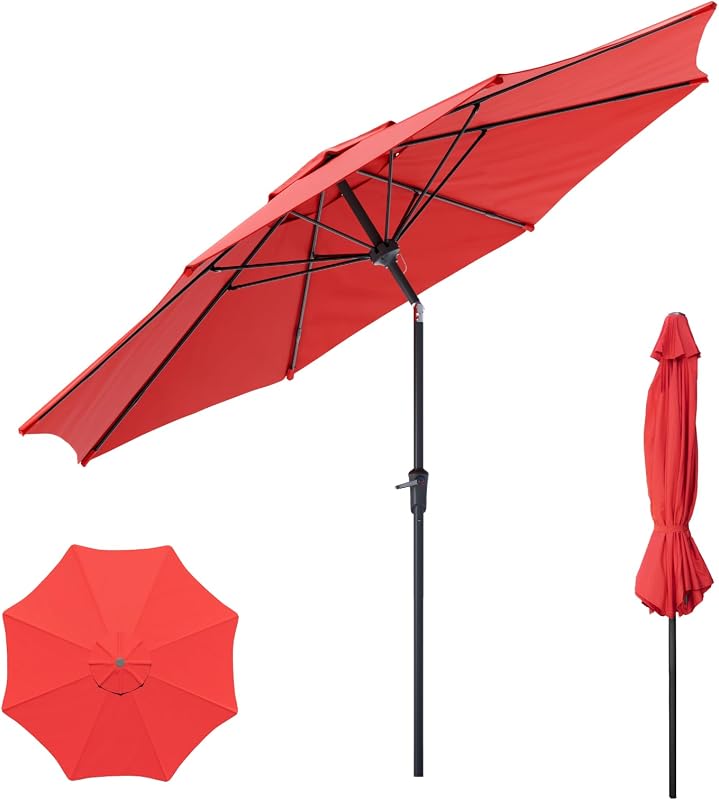 Outdoor Patio Umbrella,Table Umbrella with Push Button Crank,Market Umbrella with 8 Sturdy Ribs,Yard Umbrella