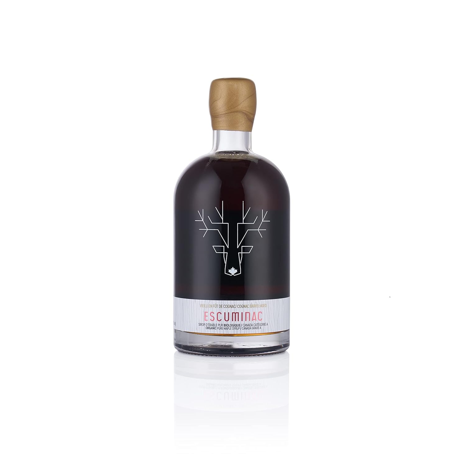 Escuminac Canadian Maple Syrup, Cognac Barrel Aged. Canada Grade A, Amber Rich Taste. 500 ml Bottle With Gift Box. Pure & Organic