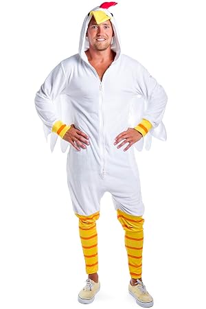 Tipsy Elves Adult Chicken Halloween Costume - White Poultry Halloween Jumpsuit for Men