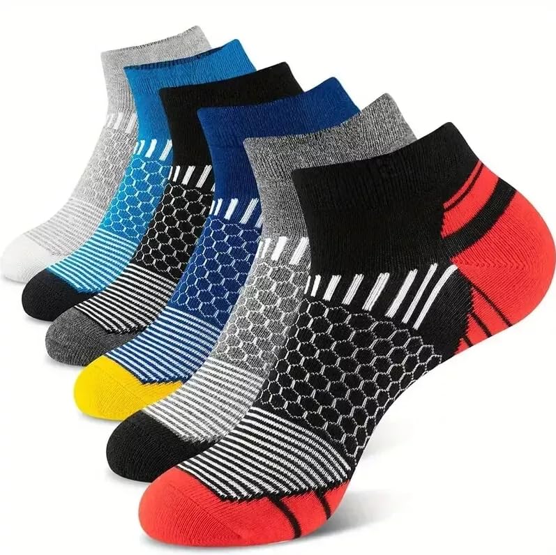 MEN'S ANKLE SOCKS (6 Pairs) Multi-Colored Six Pair Pack Short Athletic Sport Footwear (Size 6-10)