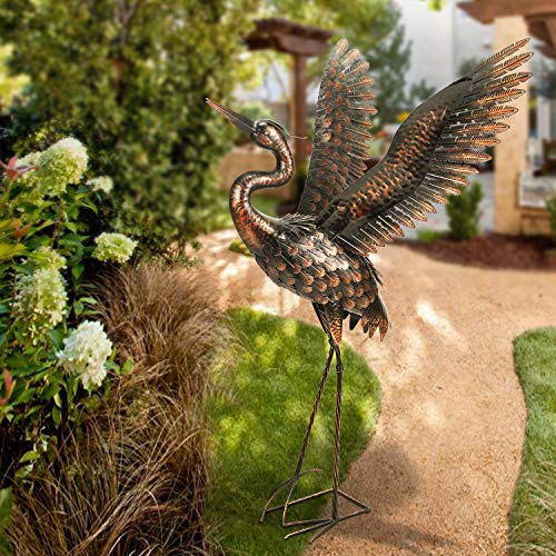 chisheen Garden Crane Statues for Outdoor Metal Yard Art Heron Statues Sculptures (Curved Neck)