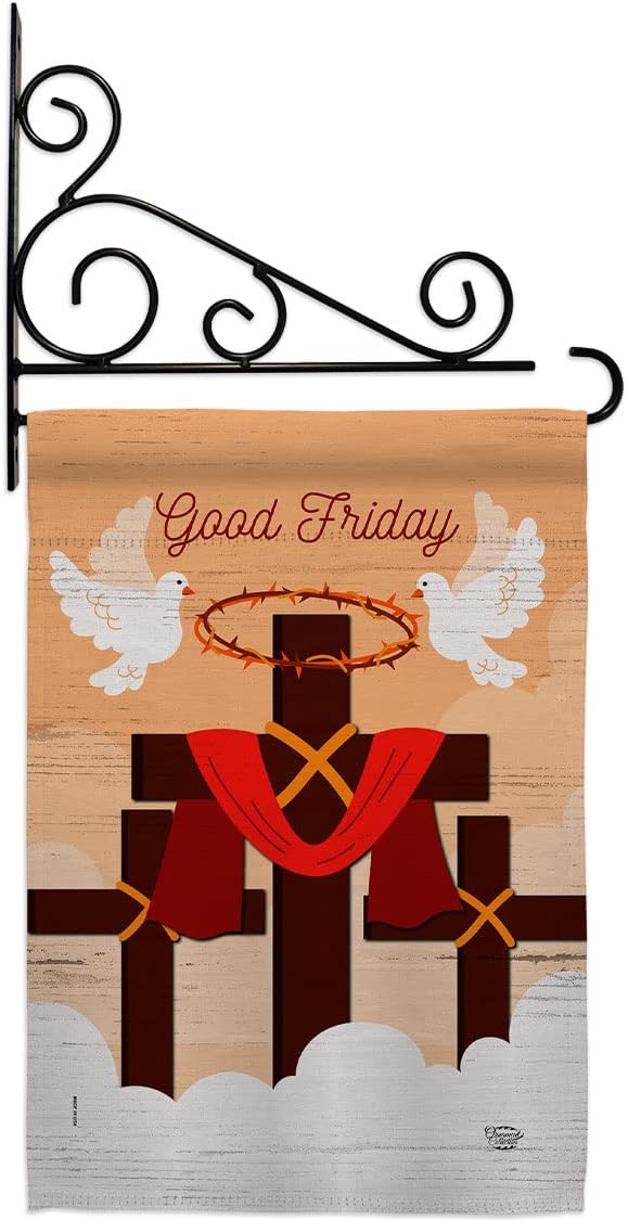 The Good Friday Garden Flag Set Wall Holder Religious Faith Hope Grace Peace Dove Christian Religion Easter Small Decorative Gift Yard House Banner Made In USA 13 X 18.5