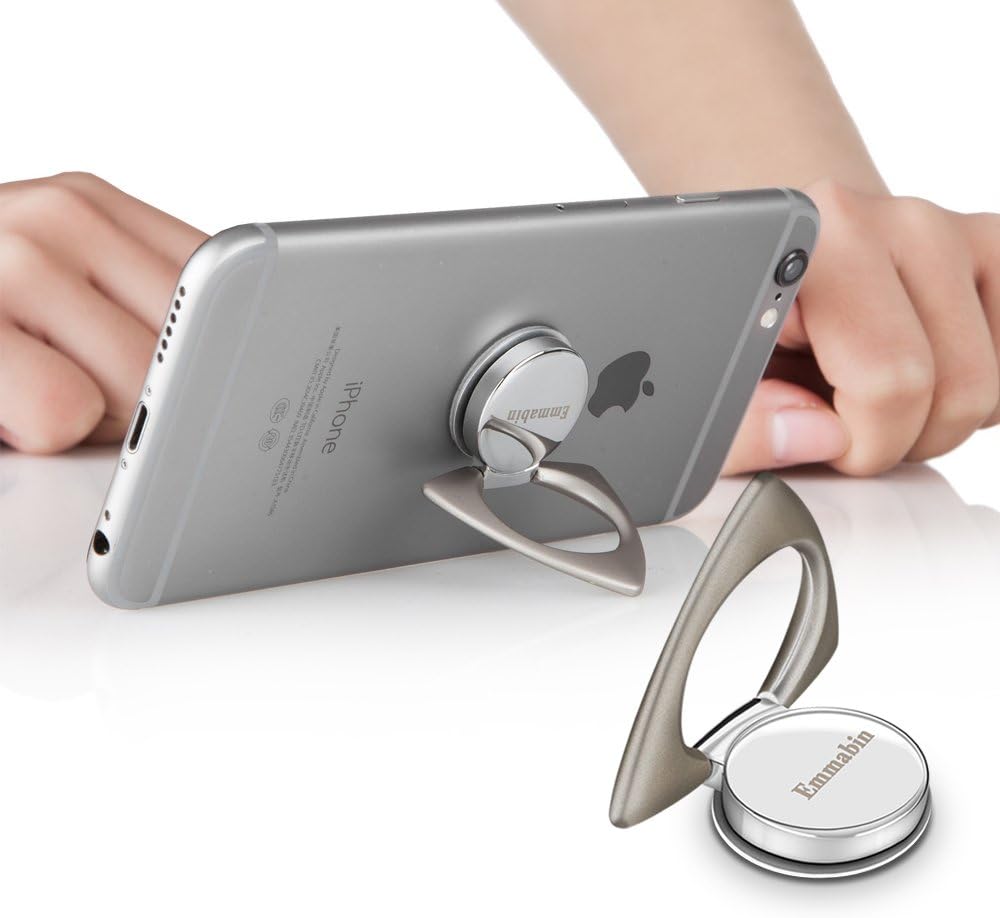 Phone Ring Holder Stand, Emmabin 360°Rotation Cell Phone Finger Ring Stand Holder with Great Finger Grip for Smart phone and Phone Cases- Silver