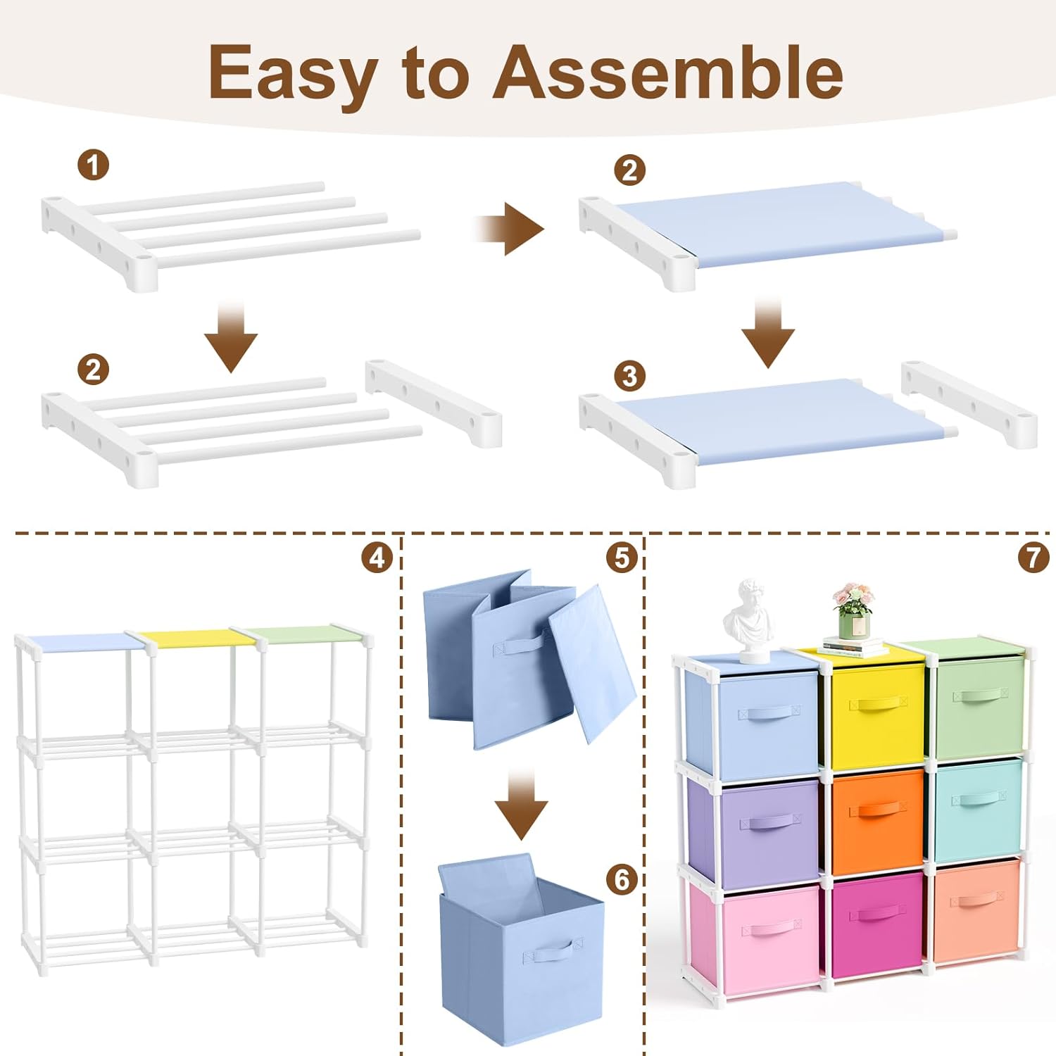 9 Cube Storage Organizer Bins with Shelf 11'' Drawer Dresser for Bedroom Toy Storage Box Back to School Dorm Closet Organizers Drawers Fabric Dresser for Playroom Book (Macaron Colors)