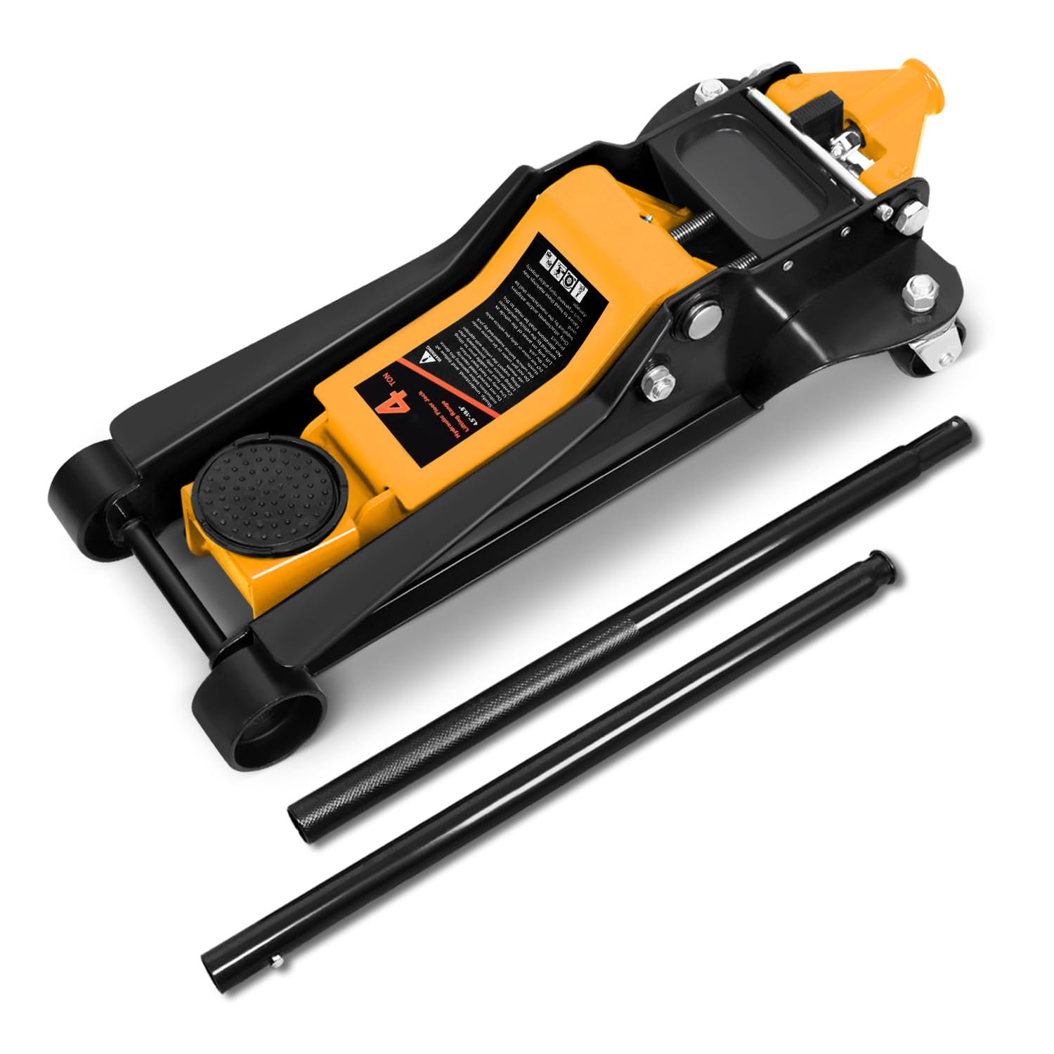 DNA Motoring Low Profile Hydraulic Trolley Service/Floor Jack, 4 Ton (8000 lbs) Capacity, Lifting Range 4.5"-20", Orange, TOOLS-00307-OG