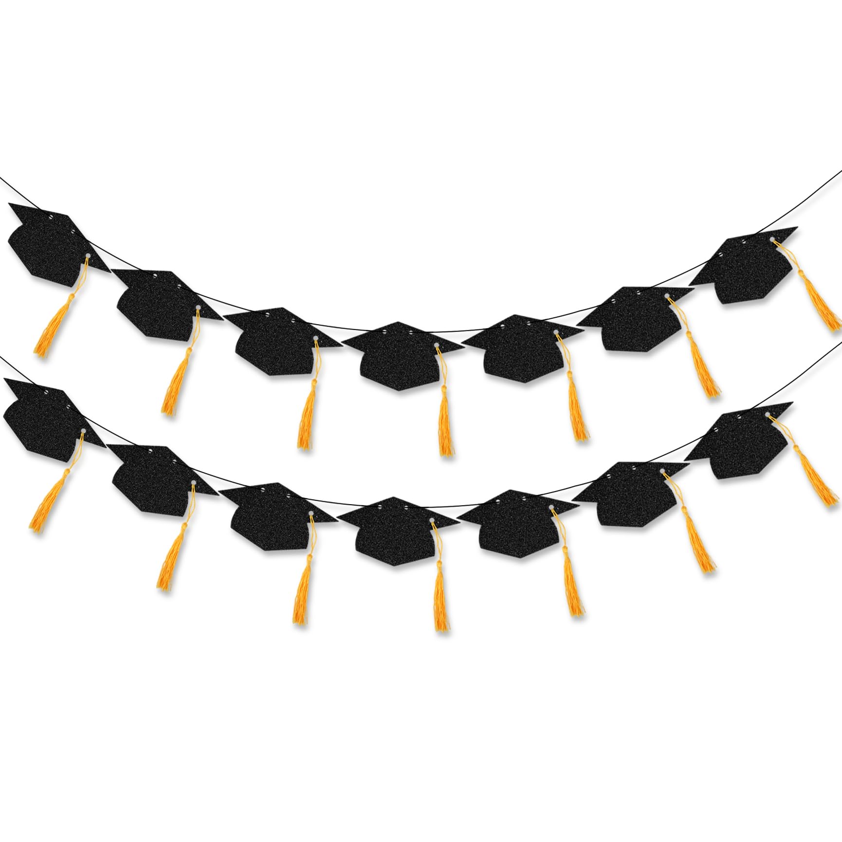 Graduation Decoration 2026 Black Glitter Pre-Strung Graduation Hats with Tassel Bunting Class of 2026 Banner Graduation Party Decorations