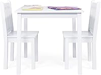Humble Crew Kids Wooden Table & 2 Chairs Set White - Sturdy Toddler Activity Table for Arts Crafts Snacks Ages 4+