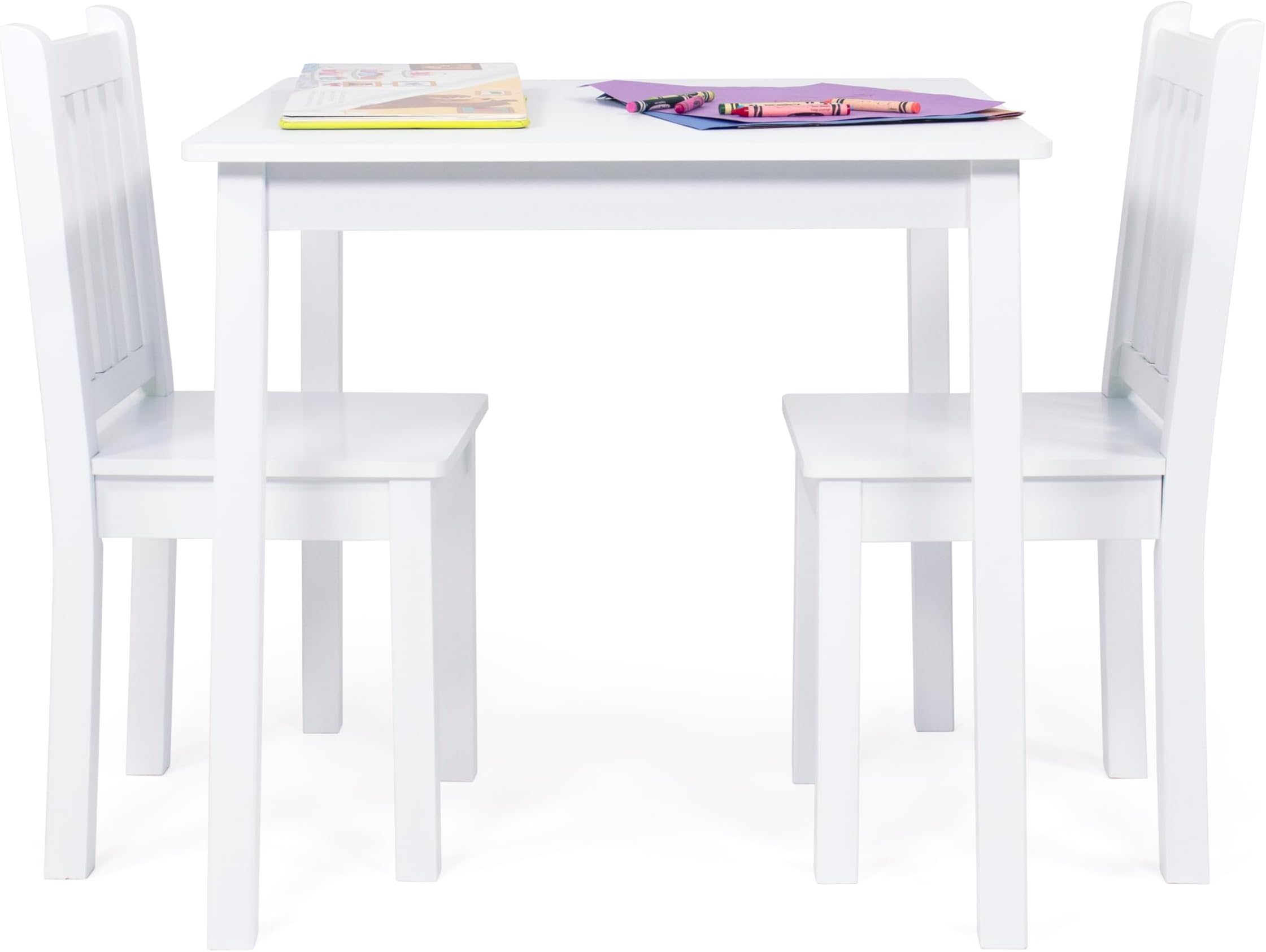 Kids Table and Chair Set, Toddler Activity Table with 2 Chairs for Play, Crafts, Snacks & Learning, Wooden Kids Furniture for Playroom & Bedroom, White