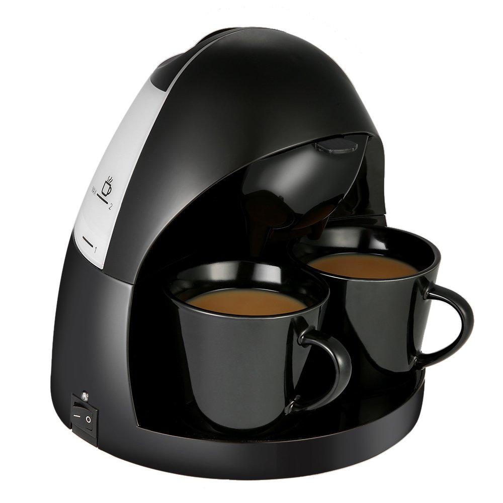Decdeal Casa Caffettiera a Goccia 2-Cup Macchina Automatica con Tazze Doppie & Misurino Caffè 220-240V
