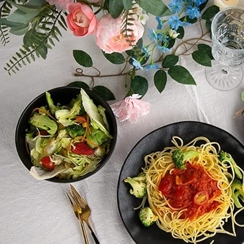 Vicrays 18-Piece Kitchen Dinnerware Set, Ceramic Fluted Dinner Plates, Salad Plates, Bowls Set, Microwave, Oven, And Dishwasher Safe, Scratch Resistant, Suitable For Home, Party, Restaurant (Black) #TOP6