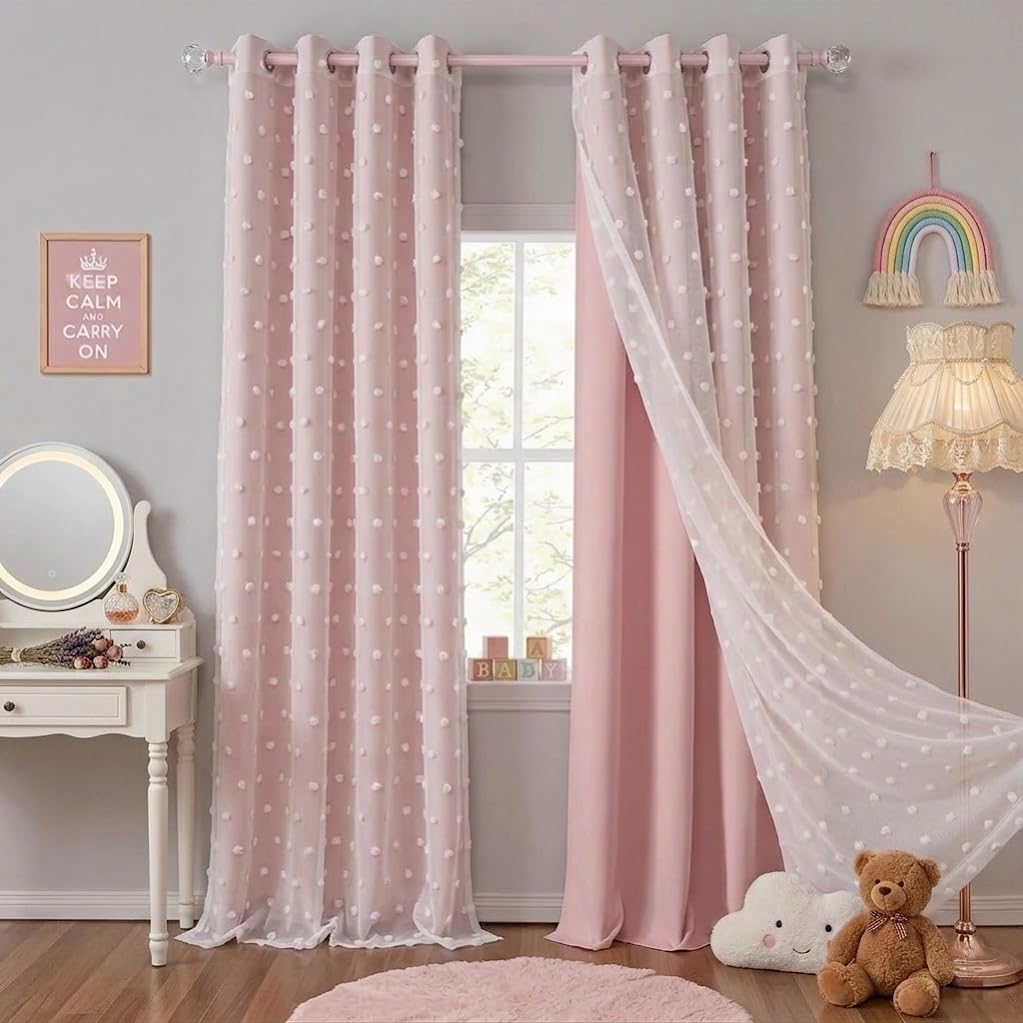 PONY DANCE Pink Curtains for Living Room 96 Inches Long, 52W x 96L