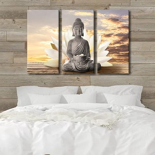 Vista 227 de TUMOVO Wall Art for Living Room Buddha Sculpture Flower Paintings Canvas Wall Art 3 Panel Wall Art Canvas Artwork Wall Decor Large Wall Decor Canvas