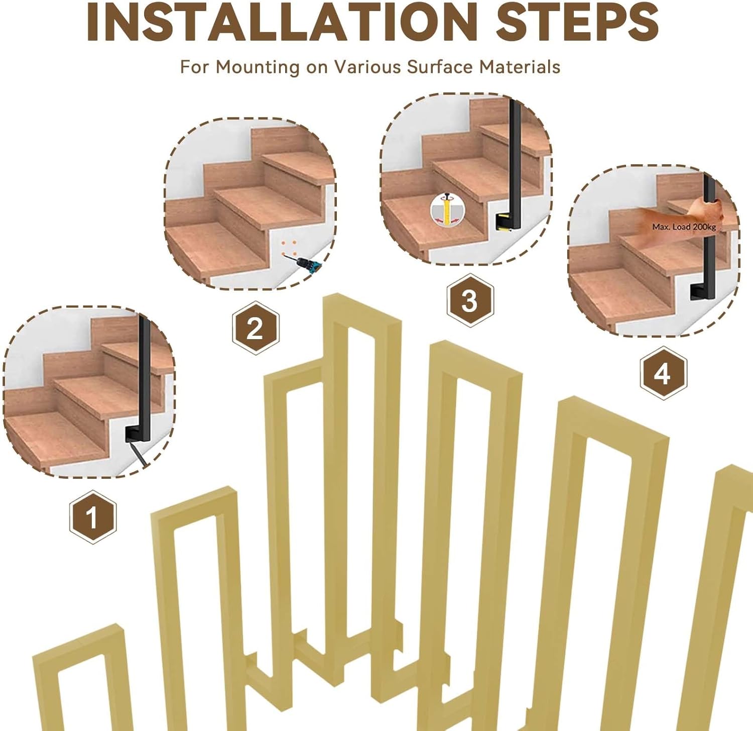 Fencing Railings Hand Rails for Indoor Stair Railing Kit, Industrial Retro Iron Handrail Fit 1 Steps, Non-Slip Staircase Balusters Outdoor Gardens Porch Railing Kit(55cm(1.8ft))