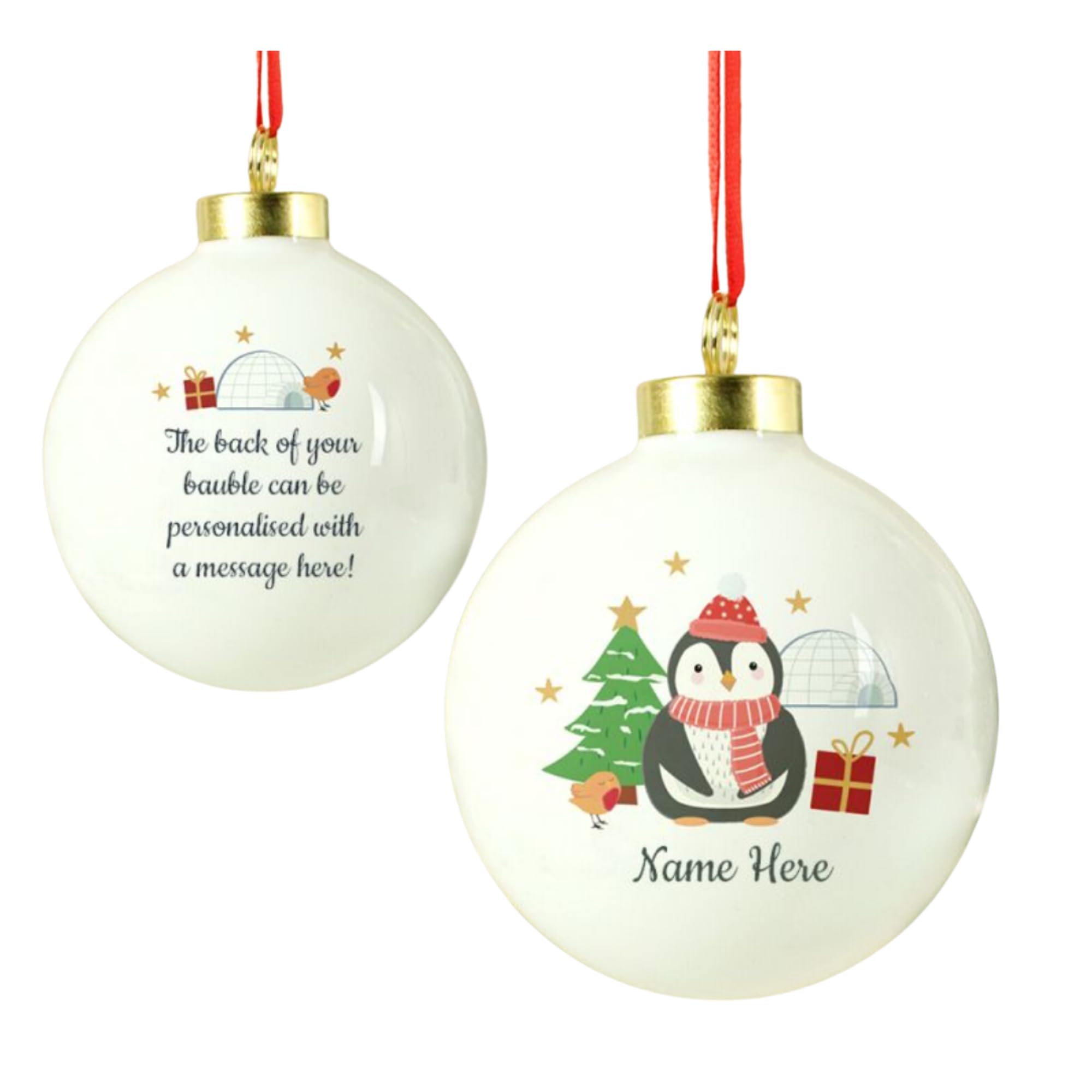 Caleli Gifts Personalised Christmas Xmas Tree Bauble. Penguin Tree Ornament Decoration