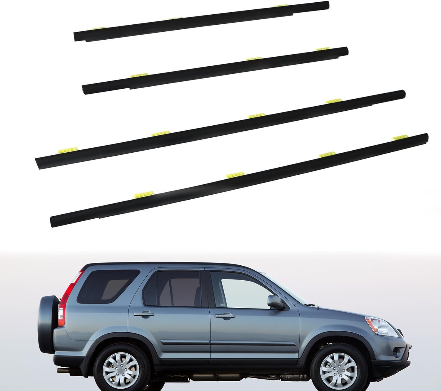 GXARTS 4pcs Exterior Window Weather Stripping Felt Trim Seal Weatherstrip Kit fit for Honda CR-V 2002-2006 72410SCAE01 72450SCAE01 72910-S9A-003 72950-S9A-003 Door Window Trim Stripping Moulding Kit
