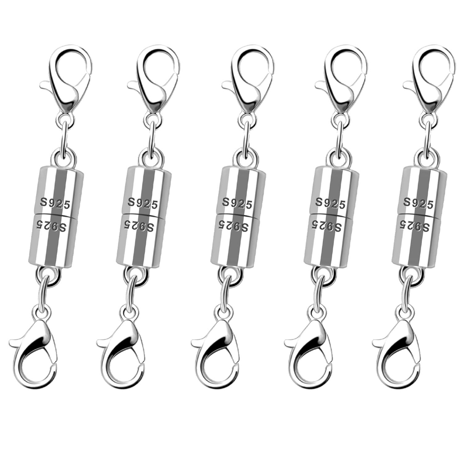 925 Silver Magnetic Necklace Clasps and Closures, Magnetic Jewelry Clasps,Strong Magnet Closures for Necklaces and Bracelets (5 Silver)