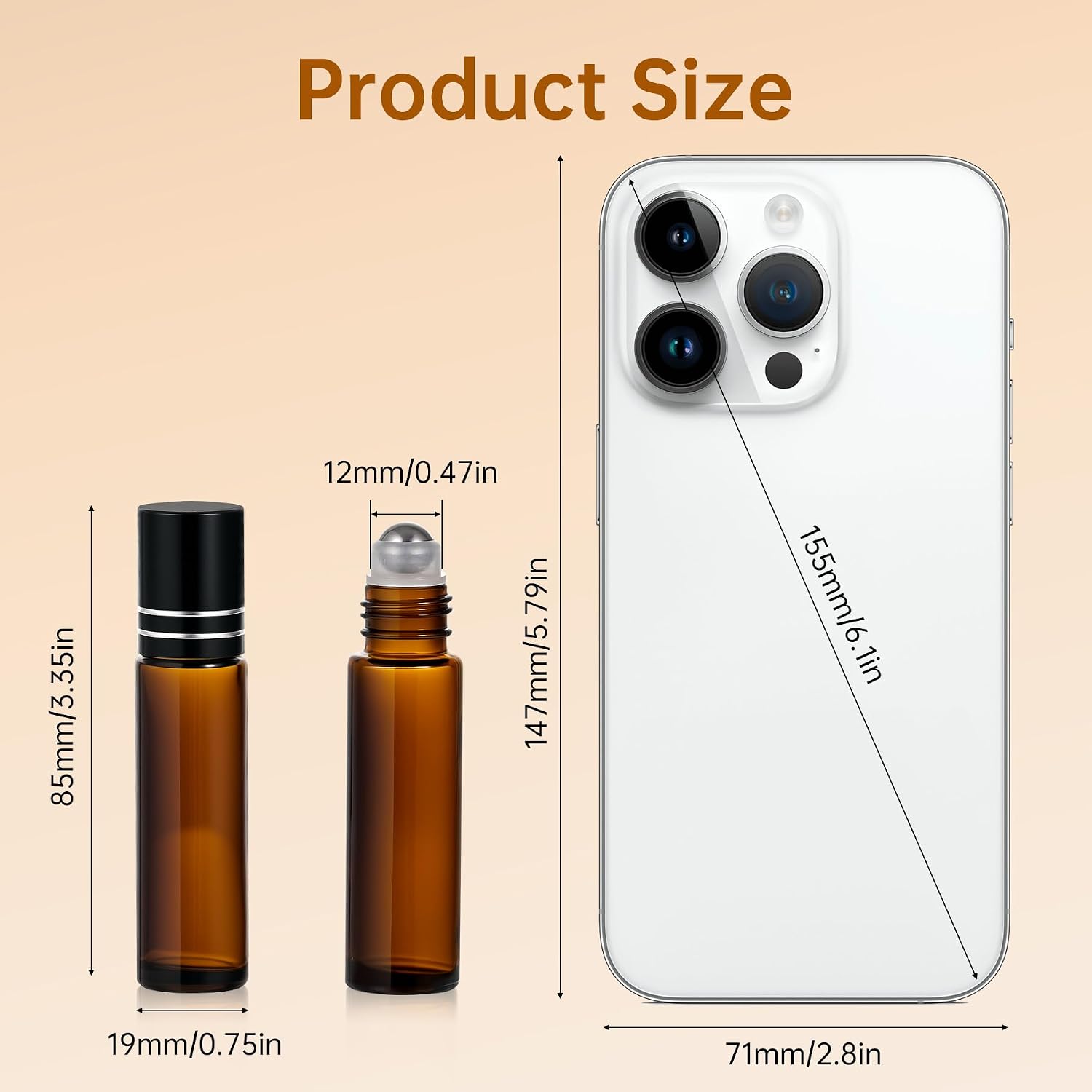30 Pack 10ml Essential Oil Roller Bottles,Amber Glass Roller Bottles | 15 Stainless Steel & 15 Rose Quartz Roller Balls, Black & Gold Caps,with 3 Tool Kits