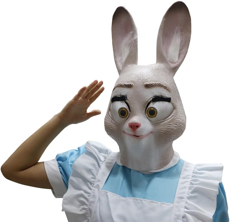 Pretty Rabbit Latex Mask Anaimal Full Headgear Halloween Mask Gray