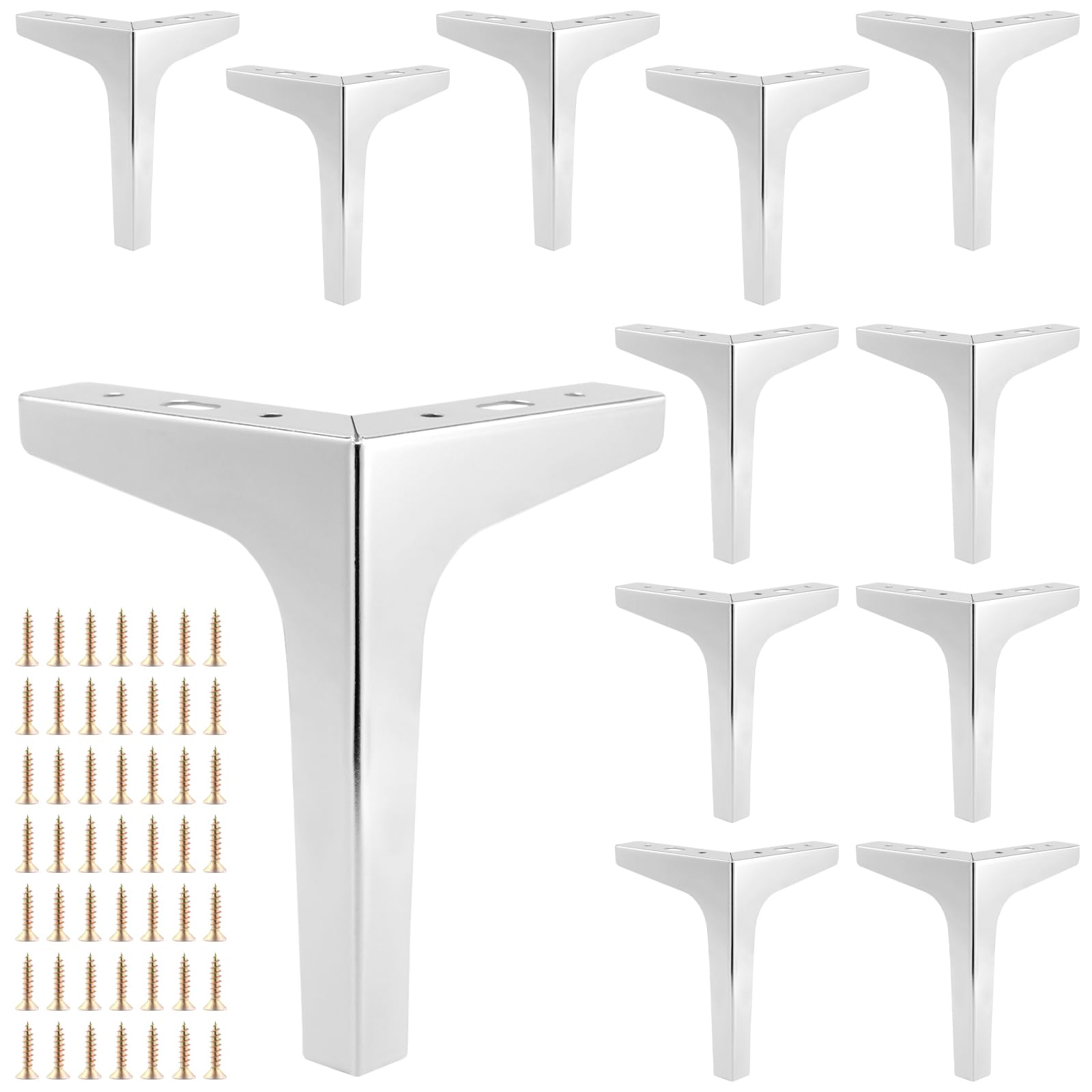 MAHIONG 12PCS Silver Furniture Legs, 17 cm Metal Furniture Legs, Sofa Legs, Triangle Furniture Feet for Cabinet, Chair, Coffee Tables, Bed Feet, Cupboards