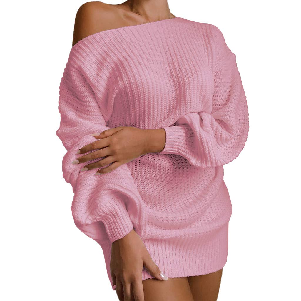 squarexHawaiian Fancy Dress Fashion Women Sexy Solid Lantern Sleeve Off Shoulder Long Sleeves Sweater Dress Jumper Dress Corset Dress Autumn Dresses for Women UK Daily Shipping 7 Days